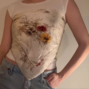 Vintage Floral Off-White Silk Scarf